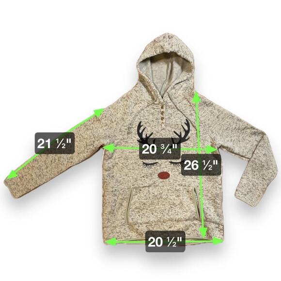 NWT Christmas Reindeer Face Hoodie Womens Snap Drawstring Size XL RUNS LIKE L - Picture 5 of 6